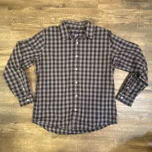 Gap Shirt Mens Size XL Gray Black Check Button-Up Long Sleeves Button‎ Up